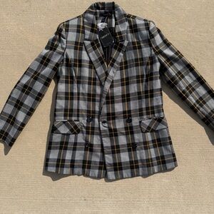 Gray and Black Plaid Blazer Womens Small